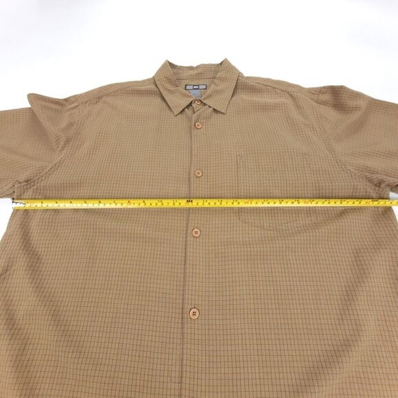 REI Short Sleeve Button Down Camp Shirt Brown Windowpane Mens Large Gorpcore - Picture 4 of 8